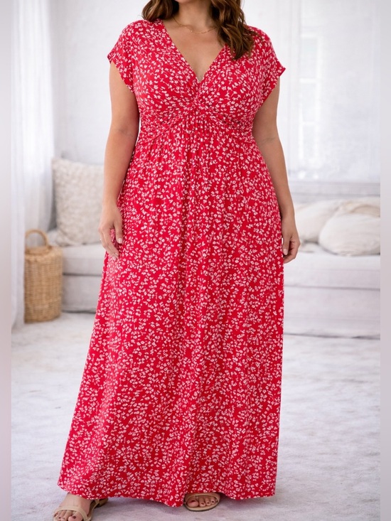 Lands' End Dresses & Skirts - NWOT Lands' End Twist-Front Floral Maxi Dress Orange/Red White 1X Stretch Casual